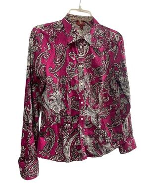 Talbots Haberdashery Stretch Cotton Sateen paisley button up shirt size 8